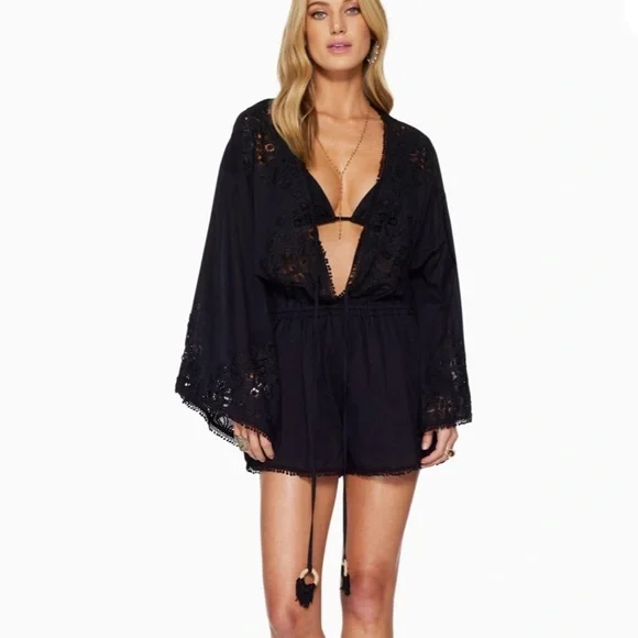 RAMY BROOK DIA 100%COTTON LONG SLEEVE ROMPER black - Picture 2 of 13